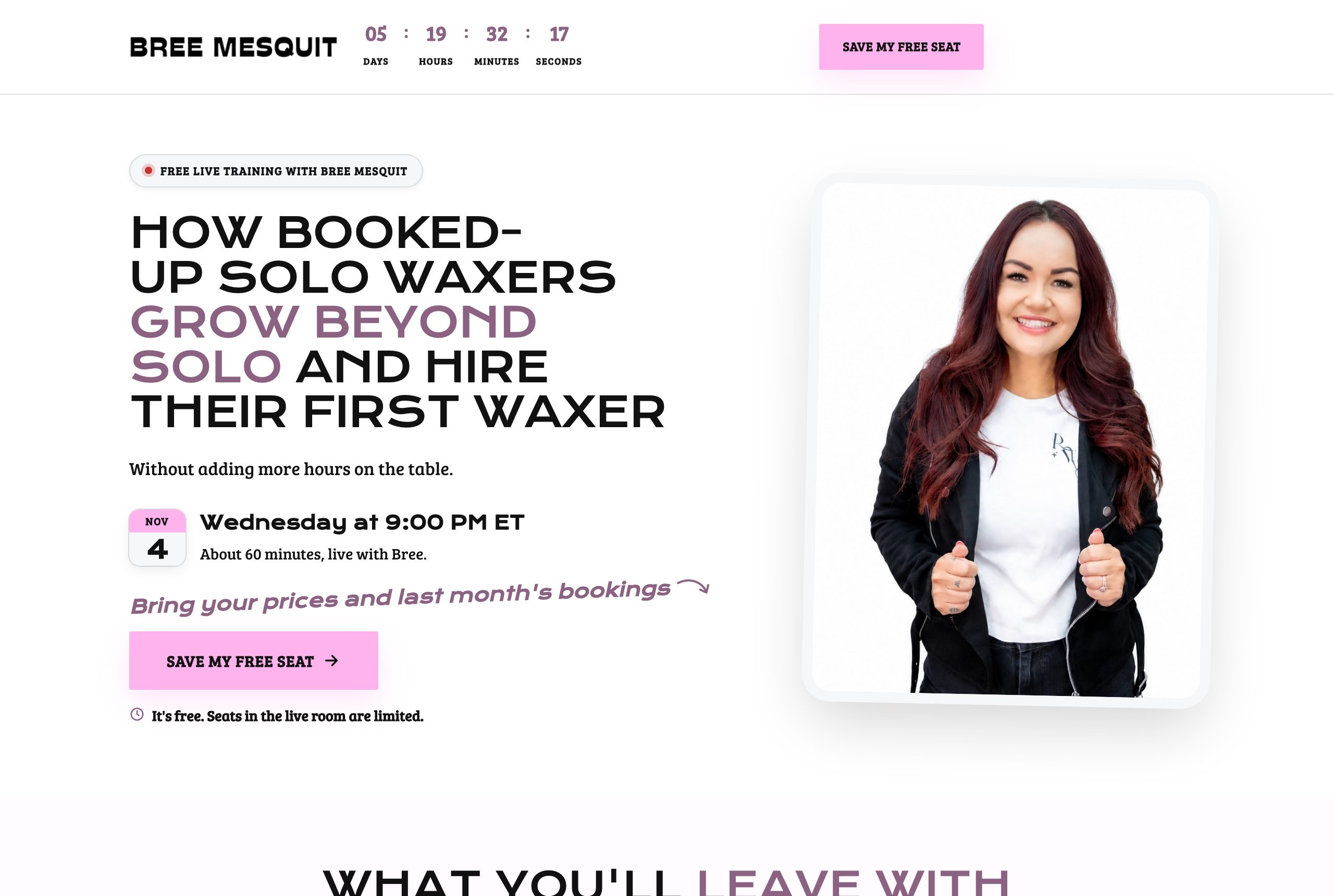 The Bree Mesquit registration page